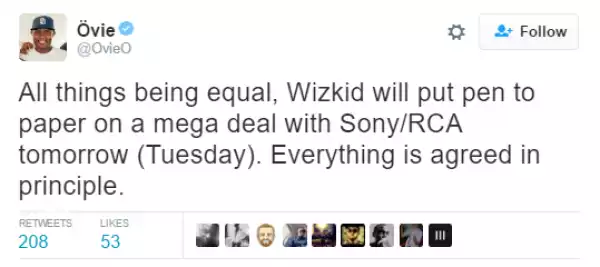Wizkid To Sign Mega Deal With Sony/RCA Today